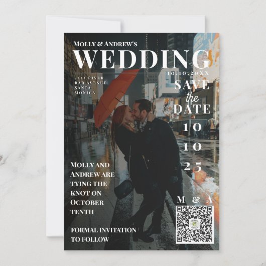 Funny Magazine Cover Dark Foto Wedding Rett Date Einladung (Vorderseite)
