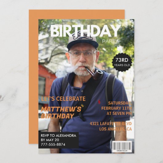 Funny Magazine Editorial Foto 73. Geburtstag Einladung (Vorne/Hinten)