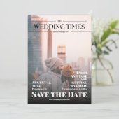 Funny Magazine Newspaper Wedding Foto Save The Date (Stehend Vorderseite)