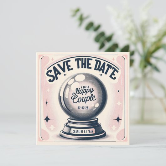 Funny Magic Ball Pink Dunkelblau Save the Date (Stehend Vorderseite)