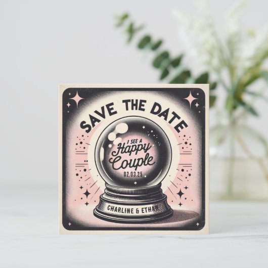 Funny Magic Ball Pink Save the Date schwarz (Stehend Vorderseite)