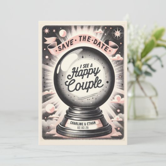 Funny Magic Ball Pink Save the Date schwarz (Stehend Vorderseite)