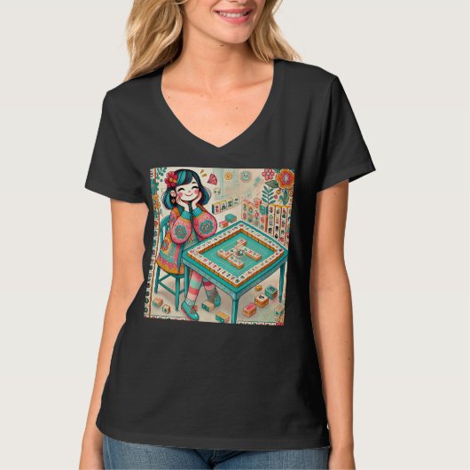 Funny Mahjong Chick Design für Frauen Mädchen Mahj T-Shirt (Vorderseite)