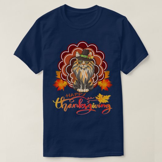 Funny Maine Coon Cat Türkei Glückwunsch Thanksgivi T-Shirt (Design vorne)