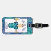 Funny Male Cartoon Tropischer Urlaub Gepäckanhänger (Vorderseite horizontal)