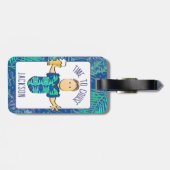 Funny Male Cartoon Tropischer Urlaub Gepäckanhänger (Rückseite horizontal)