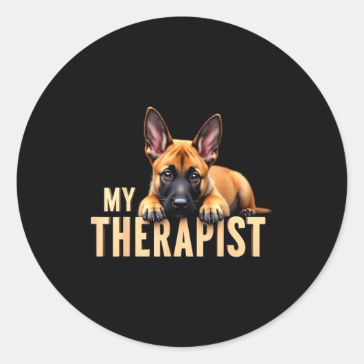 Funny Malinois Puppy My Therast Belgian Shepherd D Runder Aufkleber (Vorderseite)