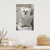 Funny Maltese Dog Bathroom Print, Newspaper Art Poster (Küche)
