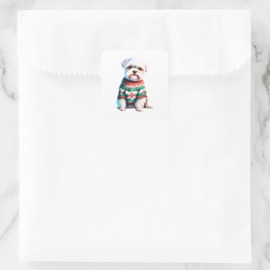 Funny Maltese in Christmas Sweater Sticker (Tasche)