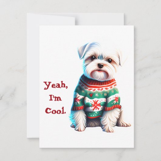 Funny Maltese in Ugly Sweater Christmas Card Feiertagskarte (Vorderseite)