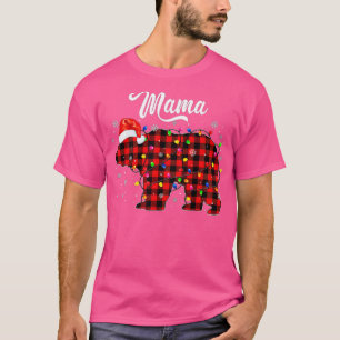 Funny Mama Bear Christmas Pajama Red Plaid Buffalo T-Shirt