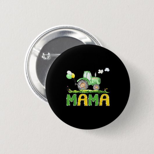 Funny Mama Birthday Boy Tractor Farm Truck Matchin Button (Vorne & Hinten)
