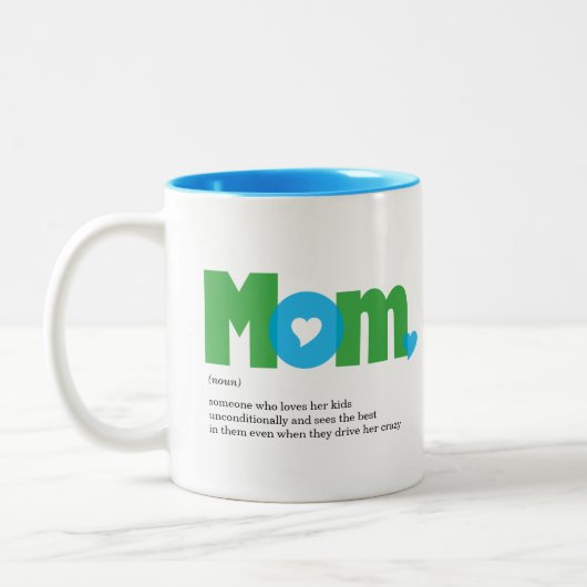 Funny Mama Definition blau/grün Zweifarbige Tasse (Links)