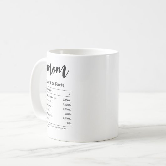 Funny Mama Nutrition Fakten Schwarz-Weiß-Script Kaffeetasse (Vorderseite Links)