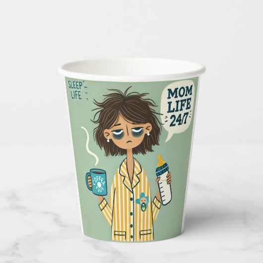 Funny Mama Paper Cup - "Mama Life 24/7" - Ausgesto Pappbecher (Rückseite)