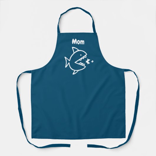 Funny Mama Shark Navy Blauer Weißer Kochen Schürze (Vorderseite)