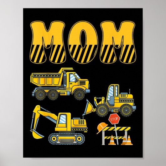 Funny Mama Vater Bau Bagger Kinder Junge Fami Poster (Vorne)