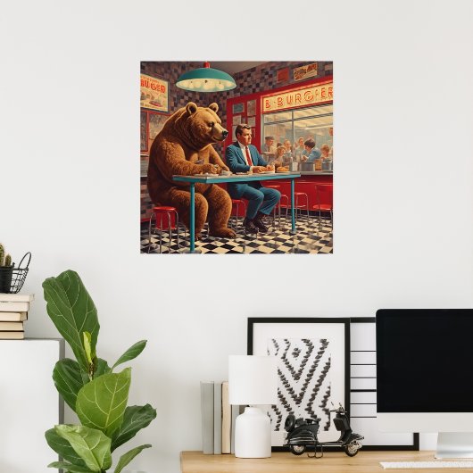 Funny Man and Bear bei Retro Diner Poster (Heimbüro)