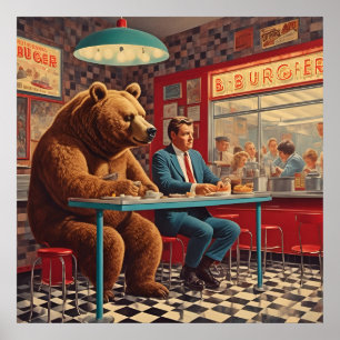 Funny Man and Bear bei Retro Diner Poster