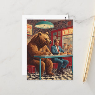 Funny Man and Bear bei Retro Diner Postkarte