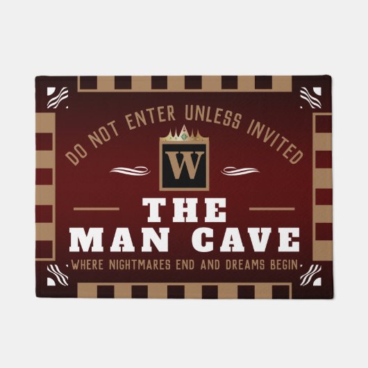 Funny MAN CAVE mit Monogramm | BROWN Welcome Fußmatte (Vorderseite)