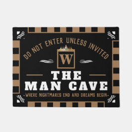 Funny MAN CAVE mit Monogramm | SCHWARZE Begrüßung Fußmatte