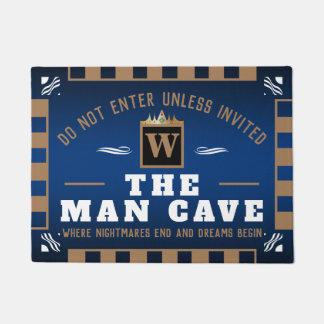Funny MAN CAVE mit Monogramm | TIEFER BLAUE Willko Fußmatte