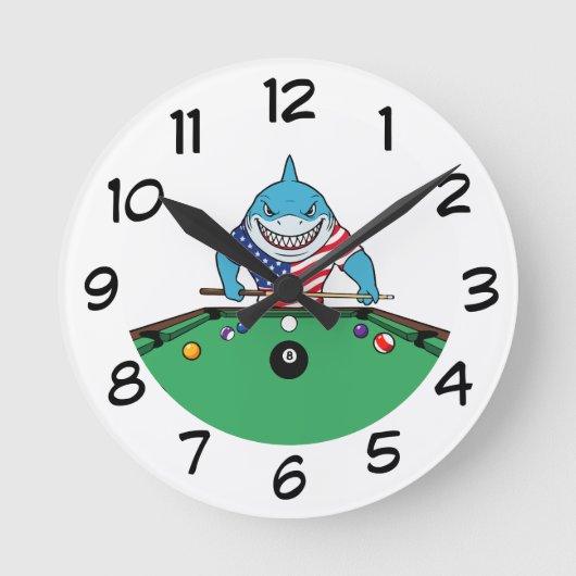 Funny Man Cave Pool Shark Wall Clocks Runde Wanduhr (Vorderseite)