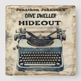 Funny Man Höhle Schreibmaschine Wall Clock Quadratische Wanduhr
