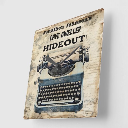 Funny Man Höhle Schreibmaschine Wall Clock Quadratische Wanduhr (Winkel)