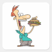 Funny Man isst ein Sandwich Quadratischer Aufkleber (Vorderseite)