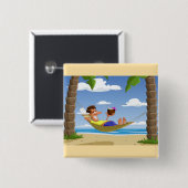 Funny Man Relaxing in Beach Hammock Button (Vorne & Hinten)