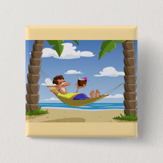 Funny Man Relaxing in Beach Hammock Button (Vorderseite)