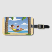 Funny Man Relaxing in Beach Hammock Gepäckanhänger (Vorderseite (Horizontal))