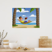 Funny Man Relaxing in Beach Hammock Poster (Küche)
