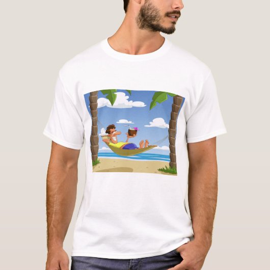 Funny Man Relaxing in Beach Hammock T-Shirt (Vorderseite)