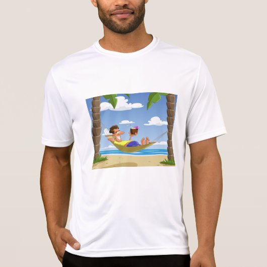 Funny Man Relaxing in Beach Hammock T-Shirt (Vorderseite)