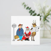 Funny Man Santa Reindeer an der Bushaltestelle Karte (Stehend Vorderseite)