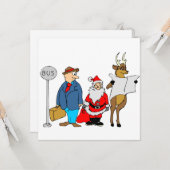 Funny Man Santa Reindeer an der Bushaltestelle Karte (Vorderseite/Rückseite Beispiel)