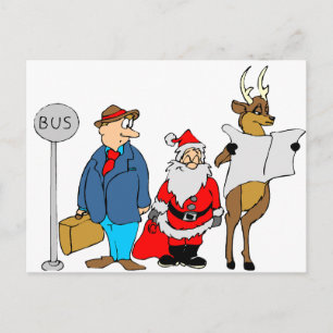 Funny Man Santa Reindeer an der Bushaltestelle Postkarte
