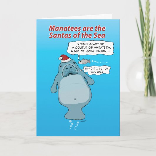 Funny Manatee Claus Christmas Feiertagskarte (Vorderseite)