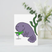 Funny Manatee Drinking Margarita Cartoon Postkarte (Stehend Vorderseite)