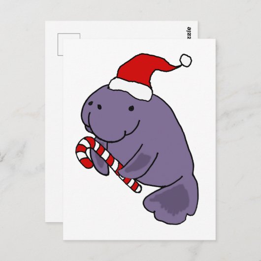 Funny Manatee in Weihnachtsmannmütze Weihnachten C Postkarte (Vorne/Hinten)