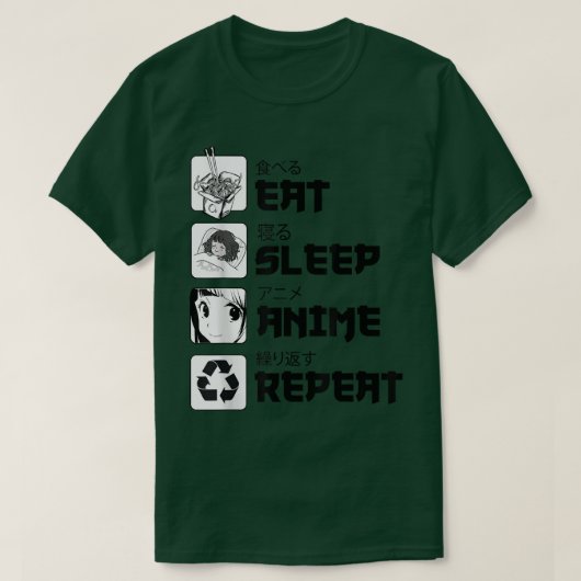 Funny Manga Teenagers Shirt Eat Sleep Anime Repeat (Design vorne)