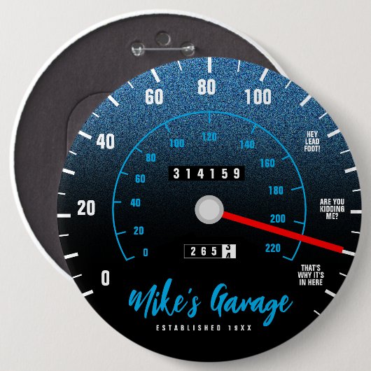 Funny Manly Car Odometer Speedometer Blauer Glitze Button (Vorne & Hinten)