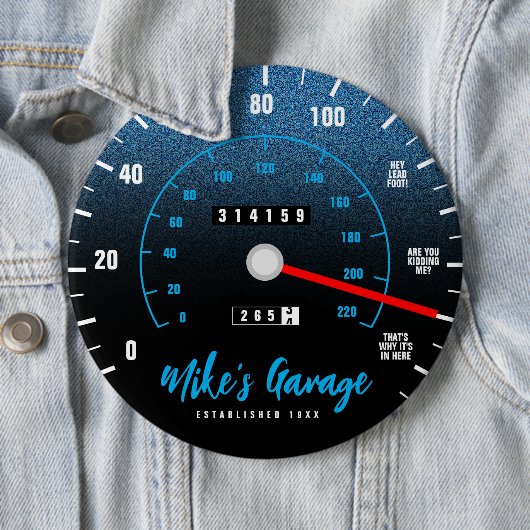 Funny Manly Car Odometer Speedometer Blauer Glitze Button (Beispiel)
