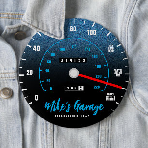 Funny Manly Car Odometer Speedometer Blauer Glitze Button