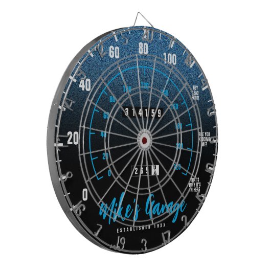 Funny Manly Car Odometer Speedometer Blauer Glitze Dartscheibe (Vorderseite Links)