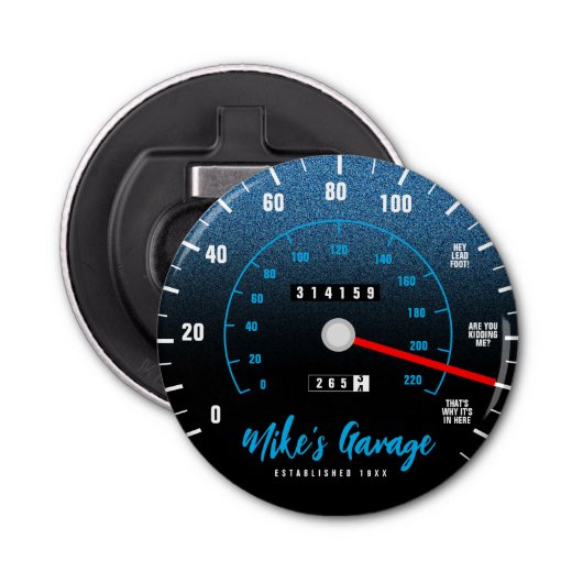 Funny Manly Car Odometer Speedometer Blauer Glitze Flaschenöffner (Vorderseite)