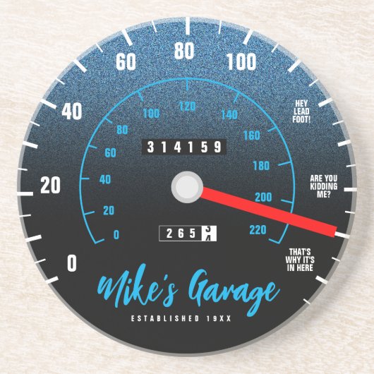 Funny Manly Car Odometer Speedometer Blauer Glitze Getränkeuntersetzer (Vorne)